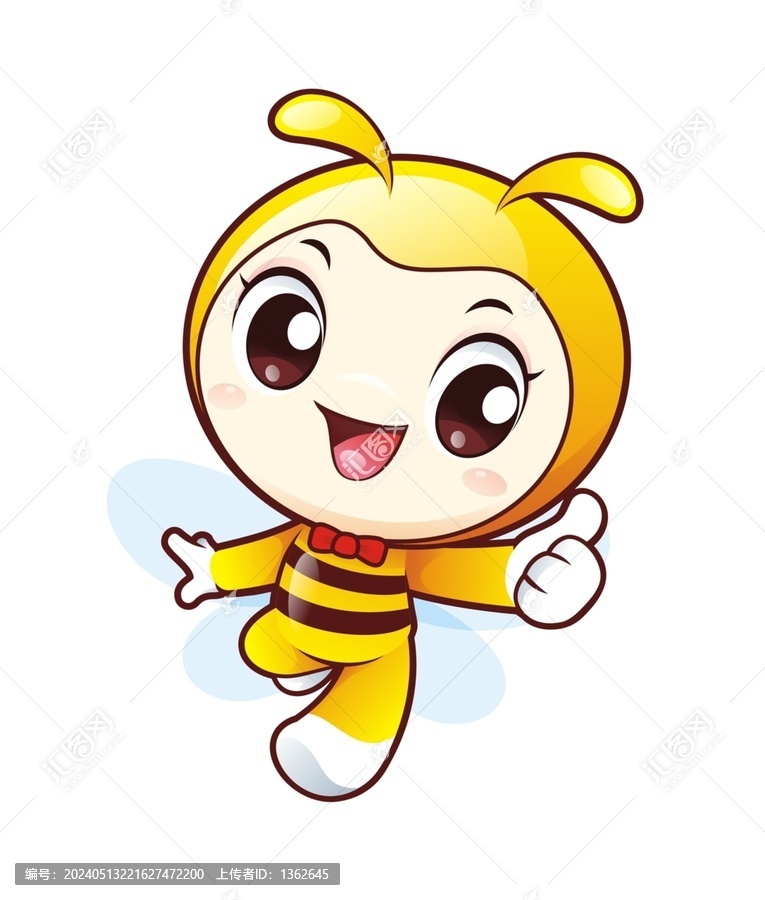 卡通可愛小蜜蜂點贊形象矢量圖
