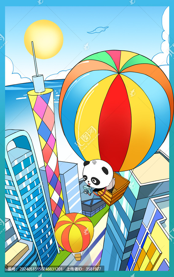 品牌IP城市建筑熱氣球漂流插畫