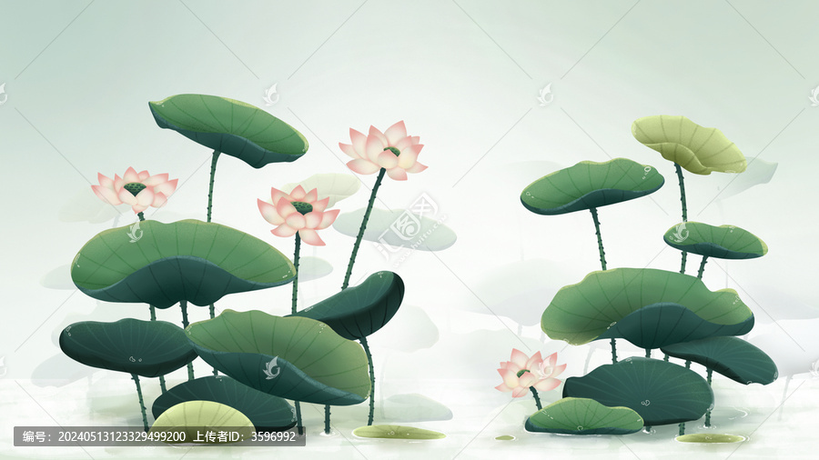 國(guó)風(fēng)荷花荷葉肌理插畫