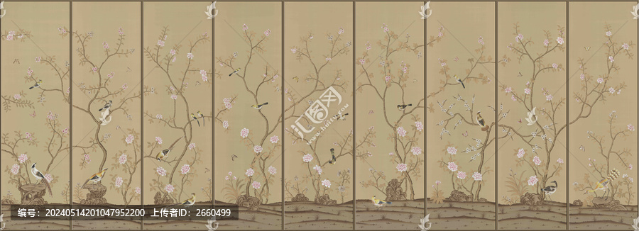 手繪花鳥背景墻
