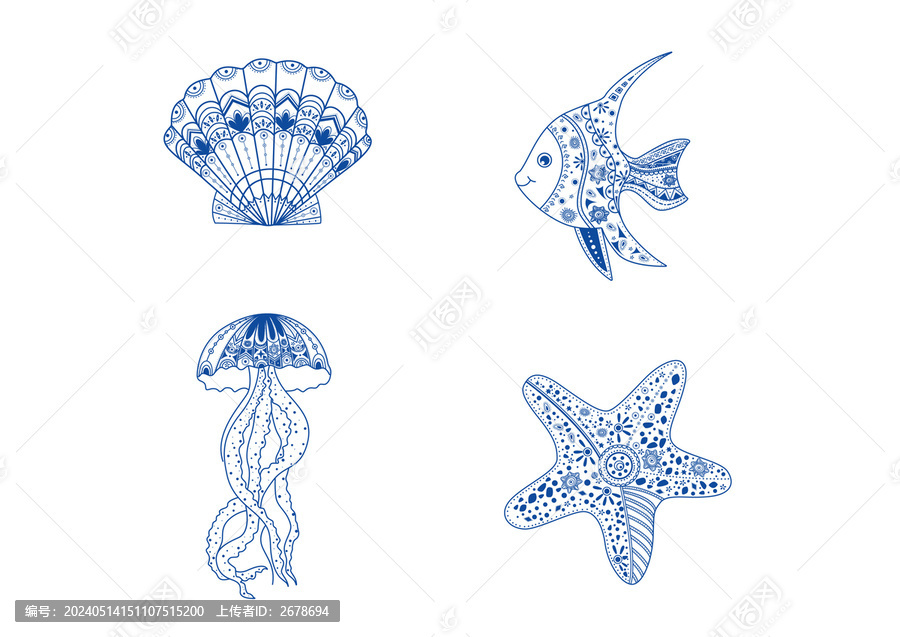 海洋生物手繪插畫