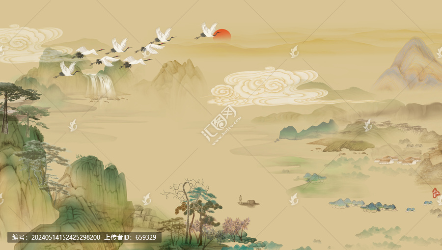 高端新中式山水背景墻