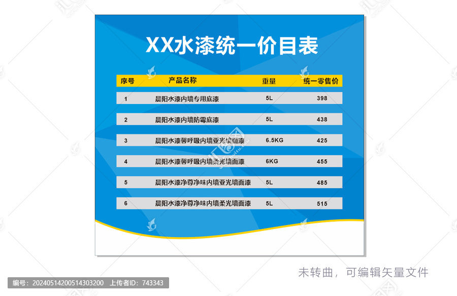 油漆價目表牌