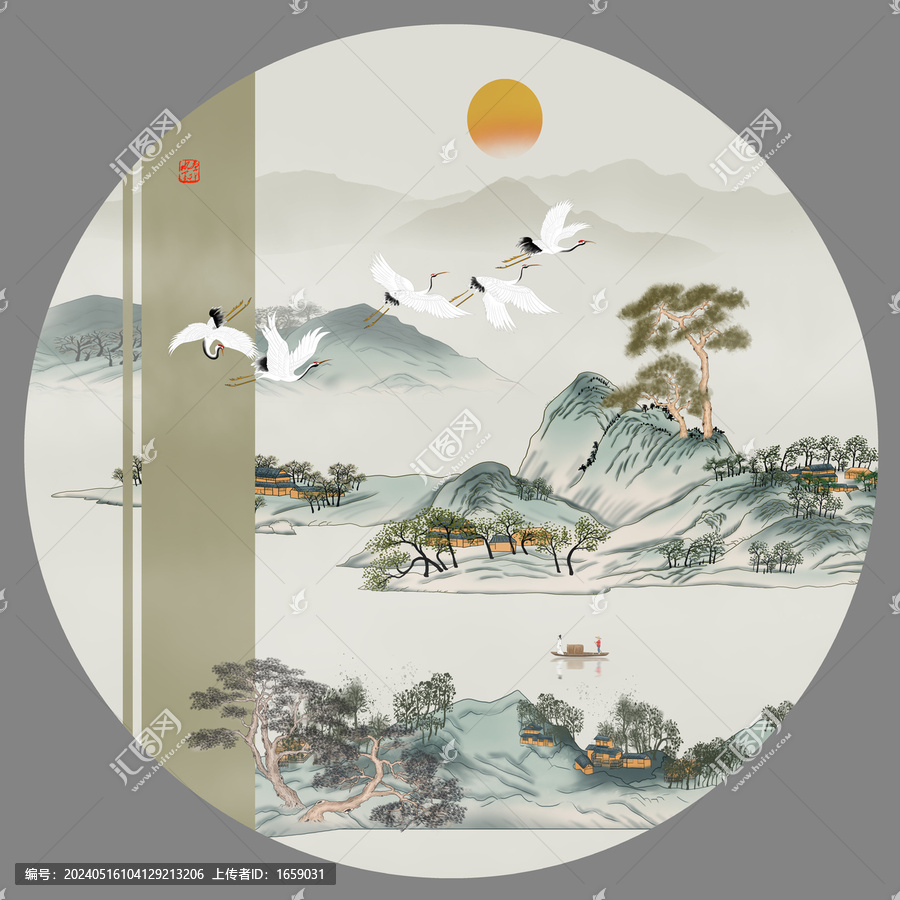 圓形青綠山水畫(huà)