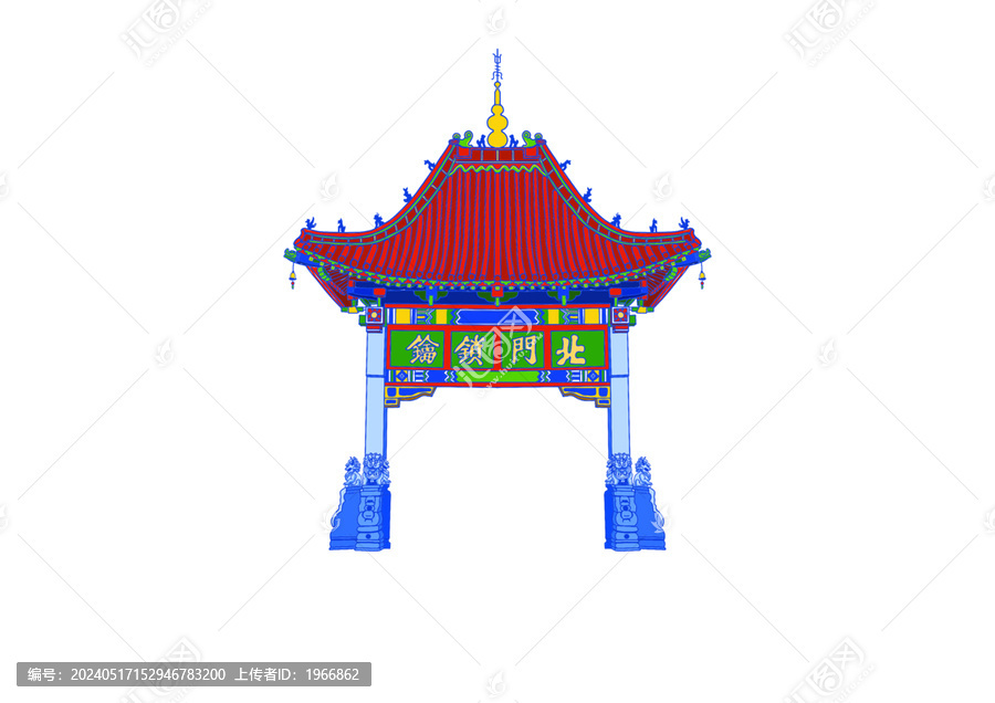 古代建筑亭子四牌坊插畫