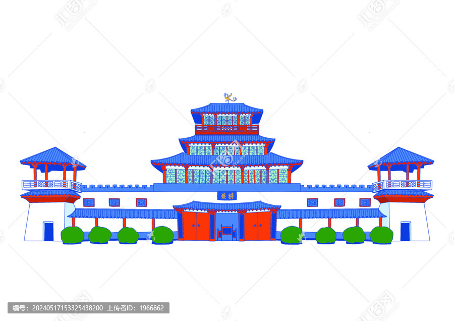 河南古代建筑戚城公園插畫