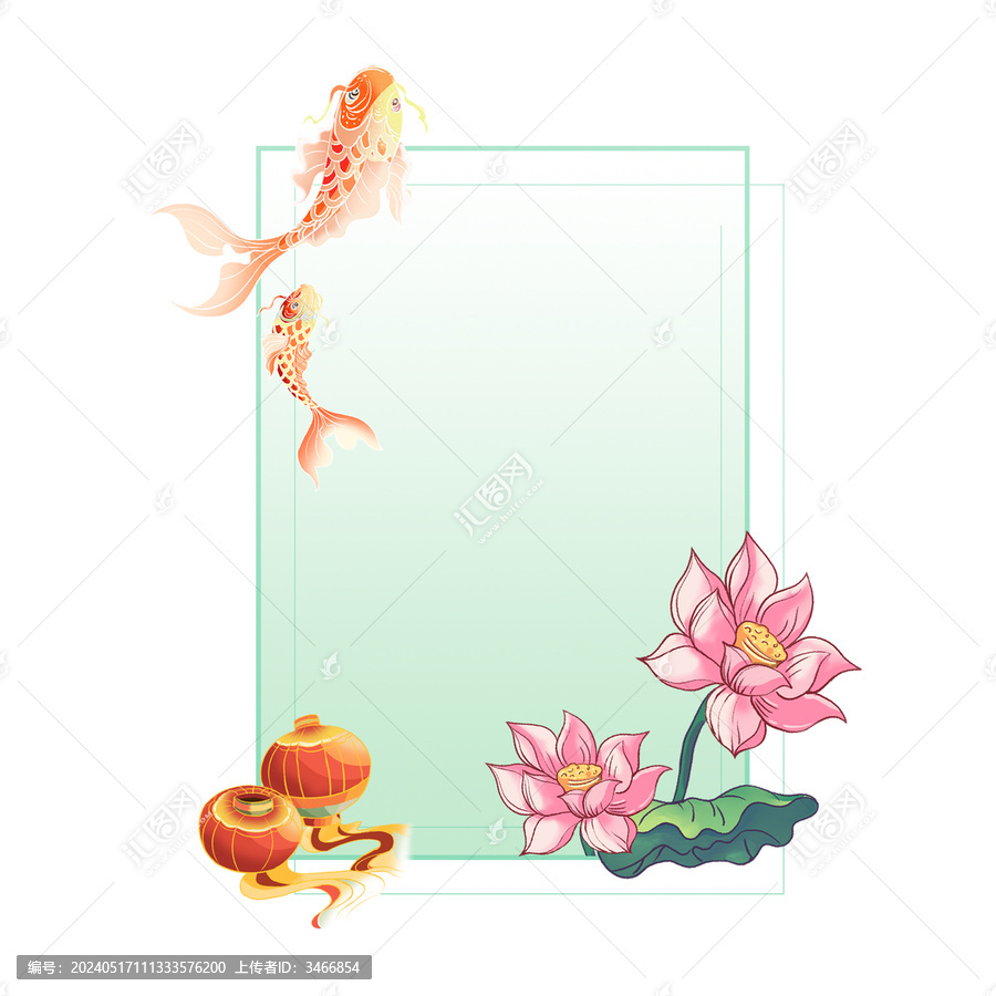 古風插畫魚邊框荷花邊框燈籠邊框
