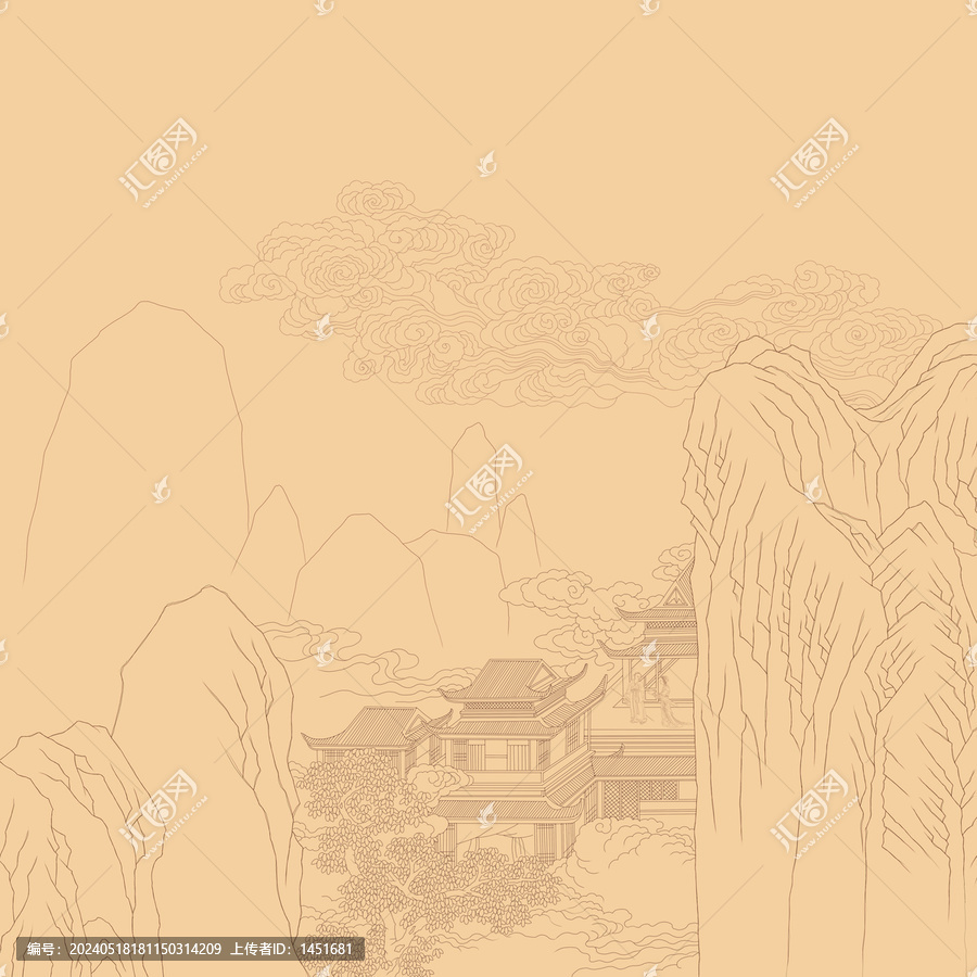 線描山水小品