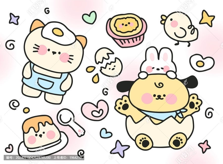 雞蛋仔貓貓狗狗貼紙插畫