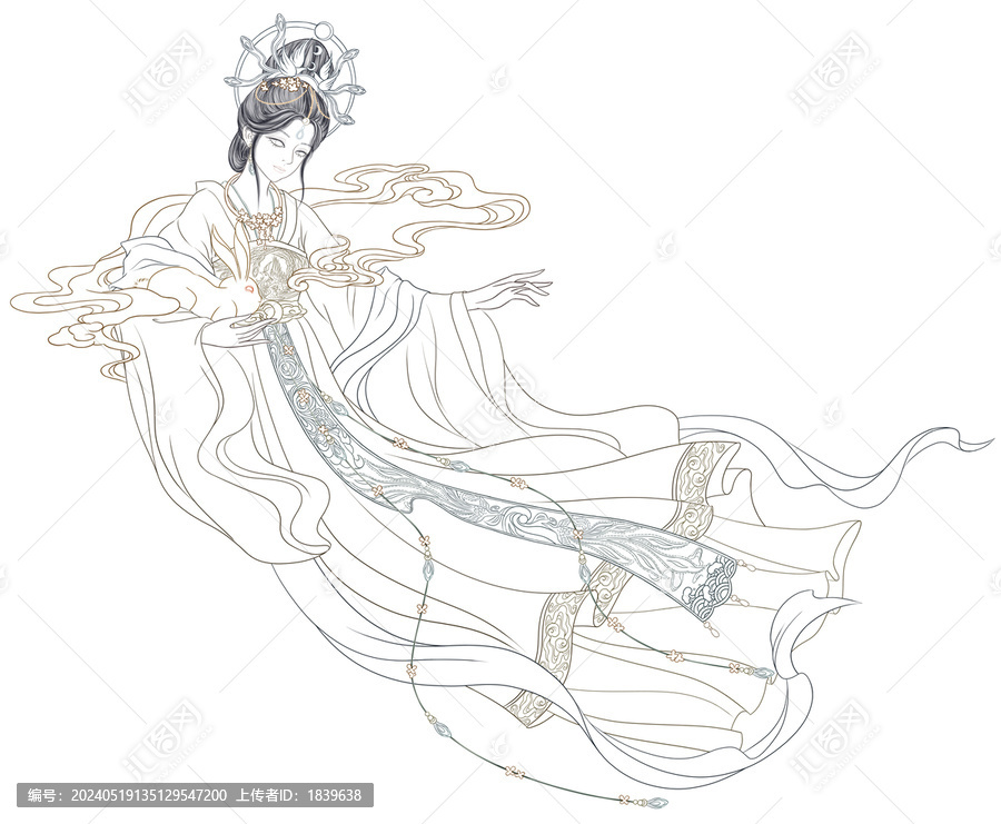 嫦娥線描中秋素材