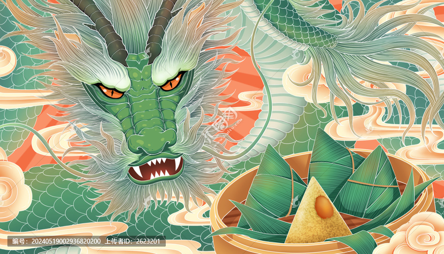 國(guó)潮中國(guó)風(fēng)端午節(jié)插畫中國(guó)龍粽子