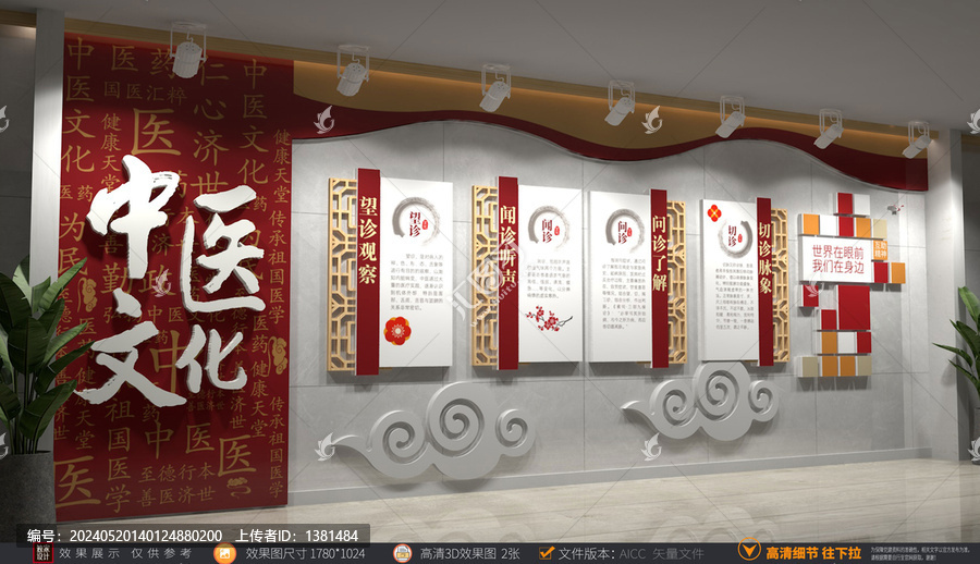中醫(yī)文化展廳展示墻望聞問切文化