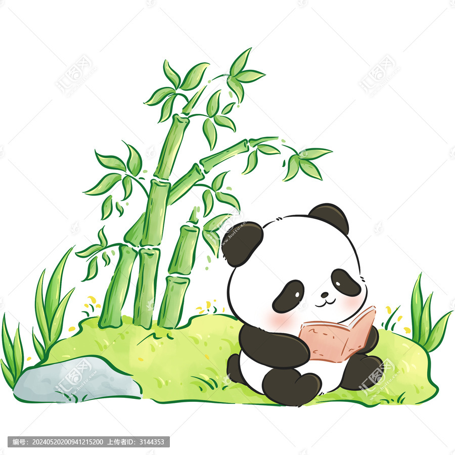竹林看書的熊貓