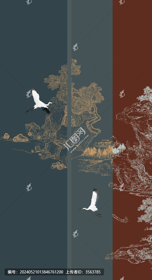 新中式玄關(guān)意境古建筑山水畫