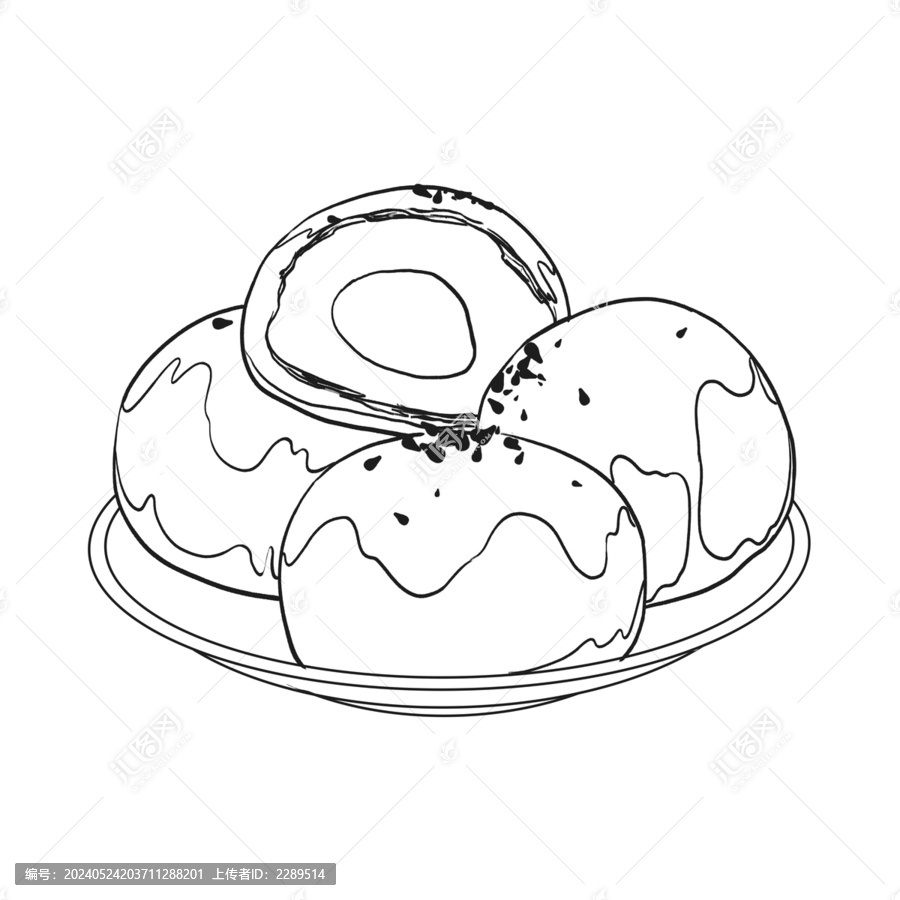中國(guó)傳統(tǒng)美食廣式早茶蛋黃酥線稿