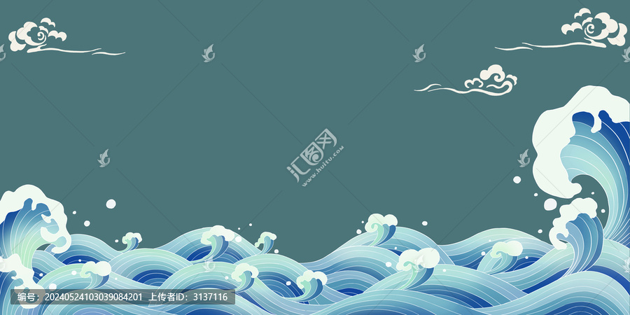 國(guó)潮海浪手繪背景