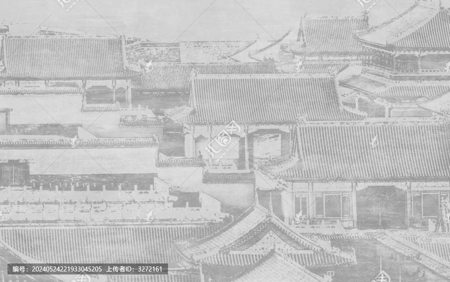新中式建筑線條樓閣背景墻