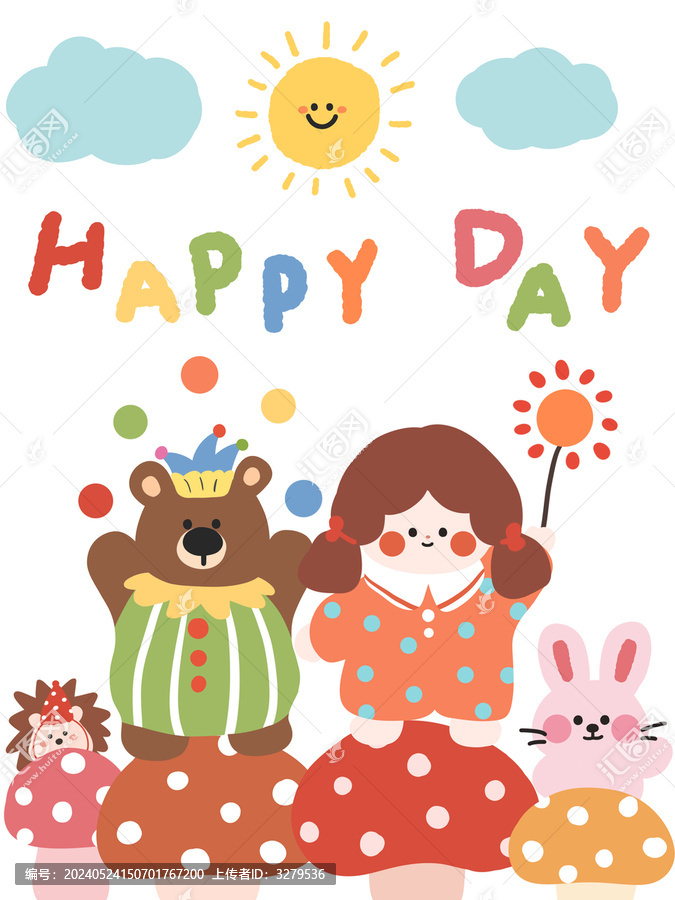 手繪卡通女孩節(jié)日慶祝插畫(huà)