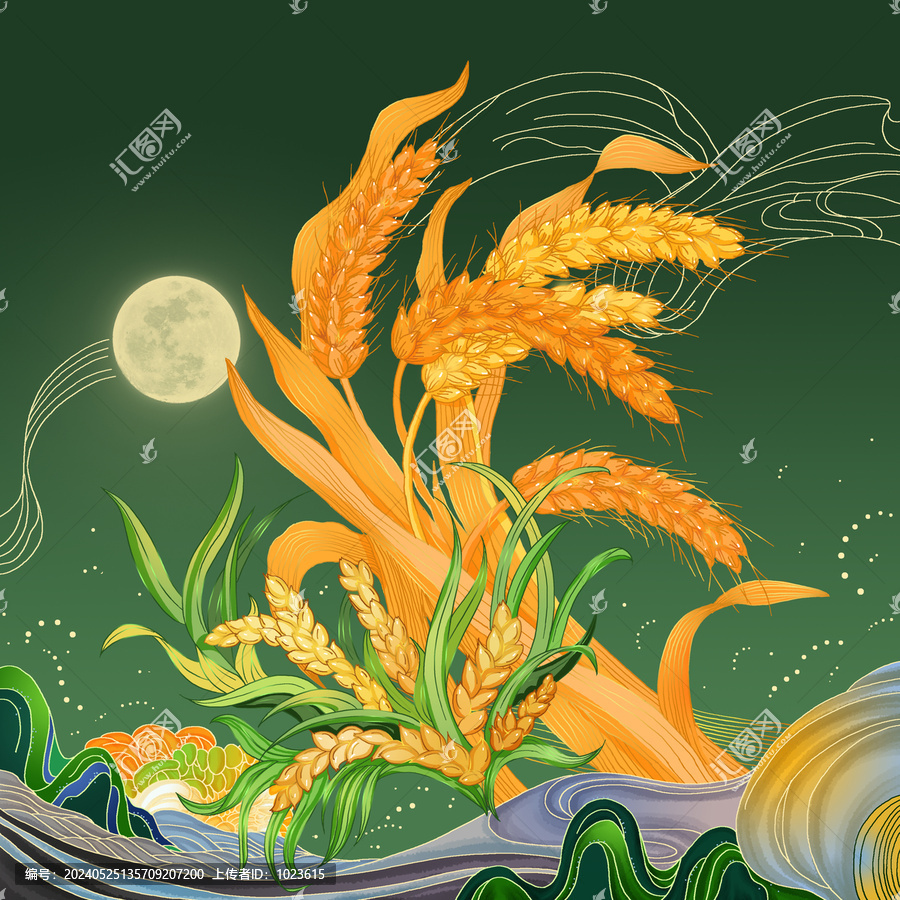 芒種小麥稻子農(nóng)業(yè)豐收插畫
