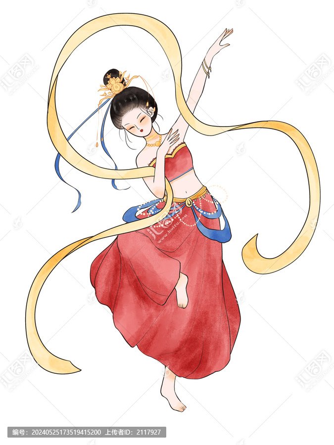 敦煌飛天仙女中國風(fēng)水墨插畫