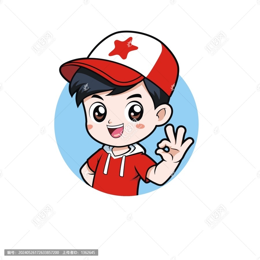 卡通可愛小男孩OK頭像矢量圖