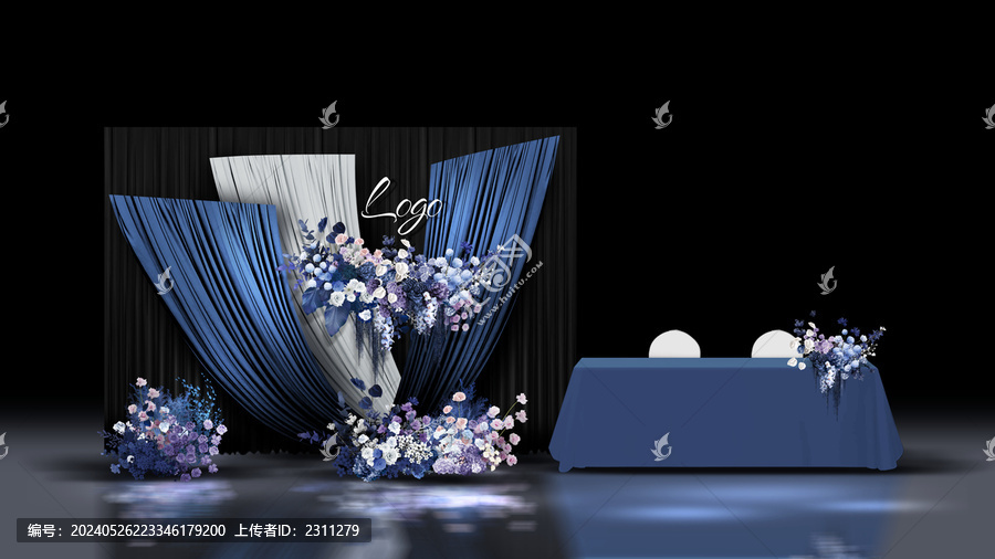 深藍色婚禮簽到區(qū)