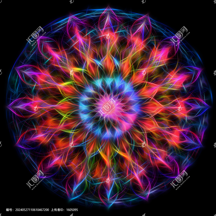 圓形夢幻炫彩分形花紋
