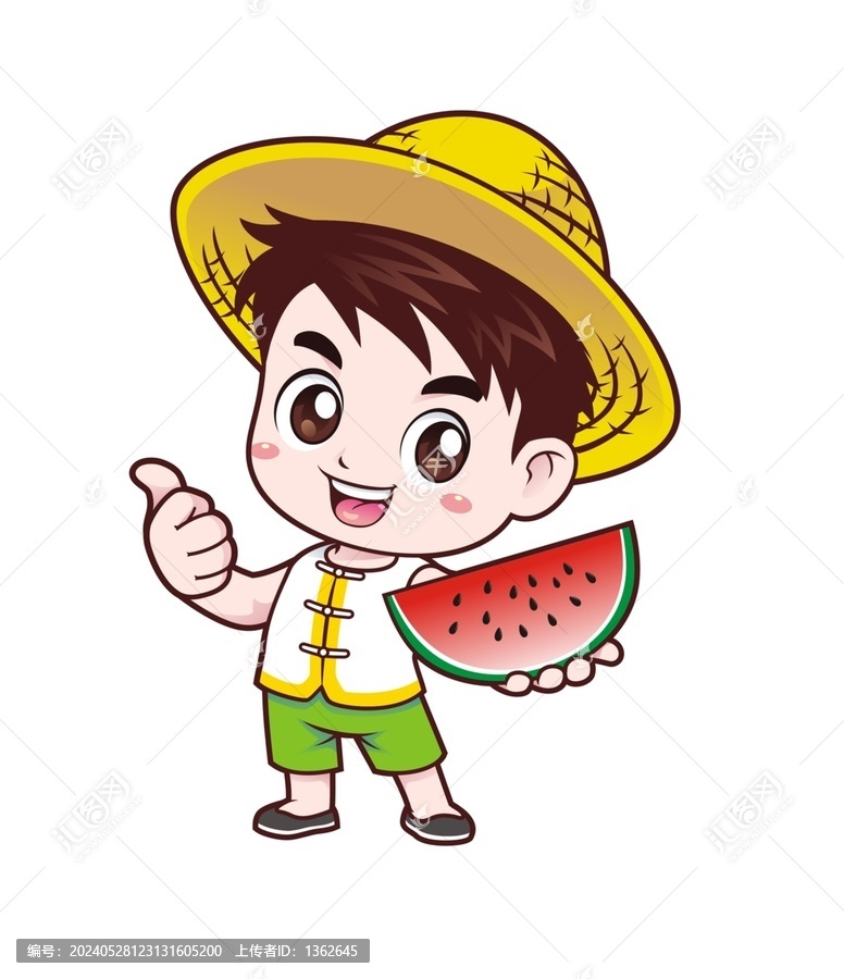 卡通可愛小農(nóng)夫拿西瓜形象矢量圖