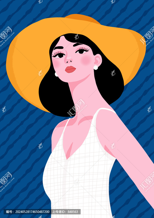 時(shí)尚女性扁平裝飾畫肖像畫插畫