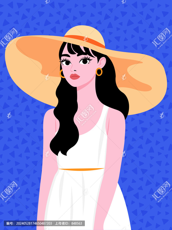 時尚女性扁平裝飾畫肖像畫插畫