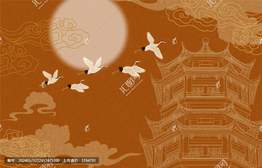 仙鶴樓閣意境插畫(huà)