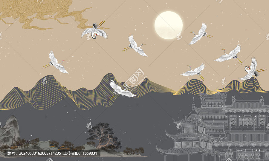 手繪樓閣插畫