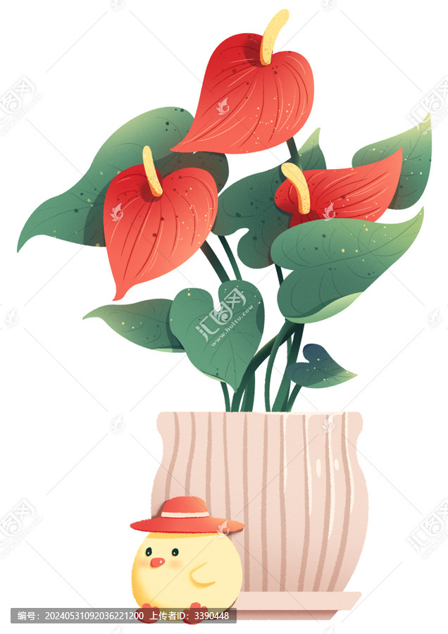 花燭紅掌綠植盆栽裝飾插畫元素