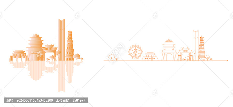 惠州地標(biāo)建筑描邊插畫