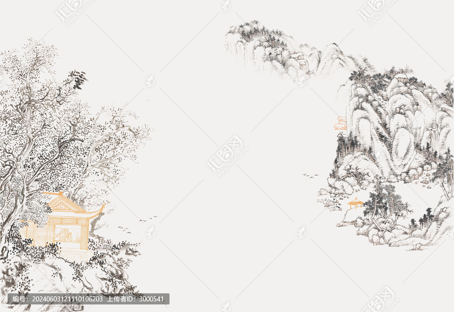 新中式山水閣樓沙發(fā)背景墻