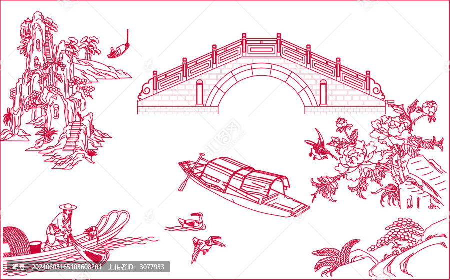 南潯古鎮(zhèn)石拱橋漁夫圖