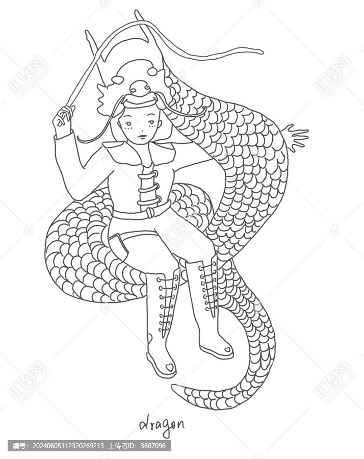 手繪漫畫插畫中國(guó)龍