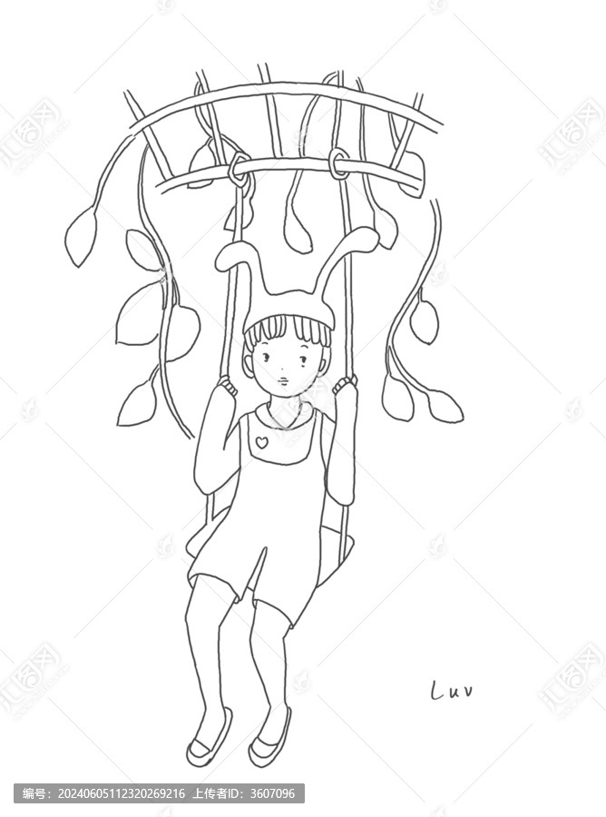 手繪漫畫(huà)插畫(huà)蕩秋千