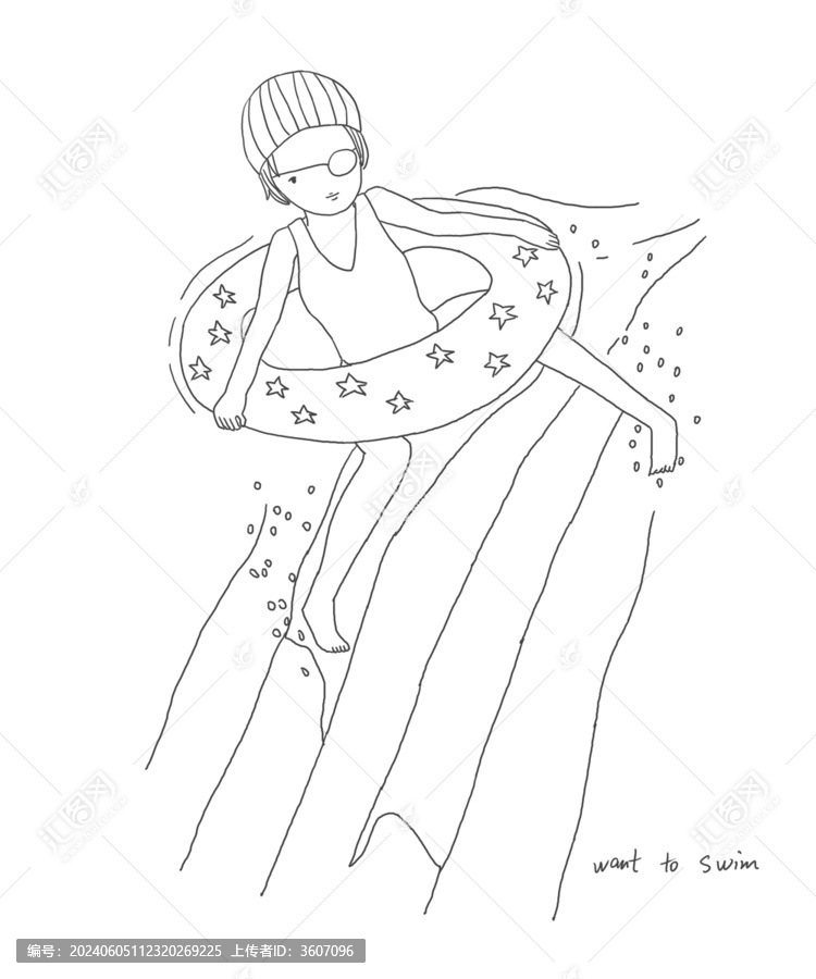 手繪漫畫插畫想去游泳