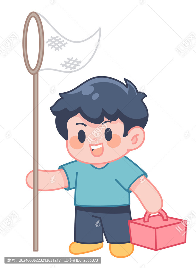 手拿網兜的小男孩矢量元素