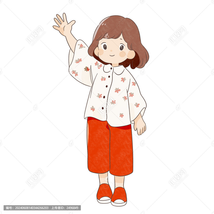 打招呼的襯衫女孩簡筆畫