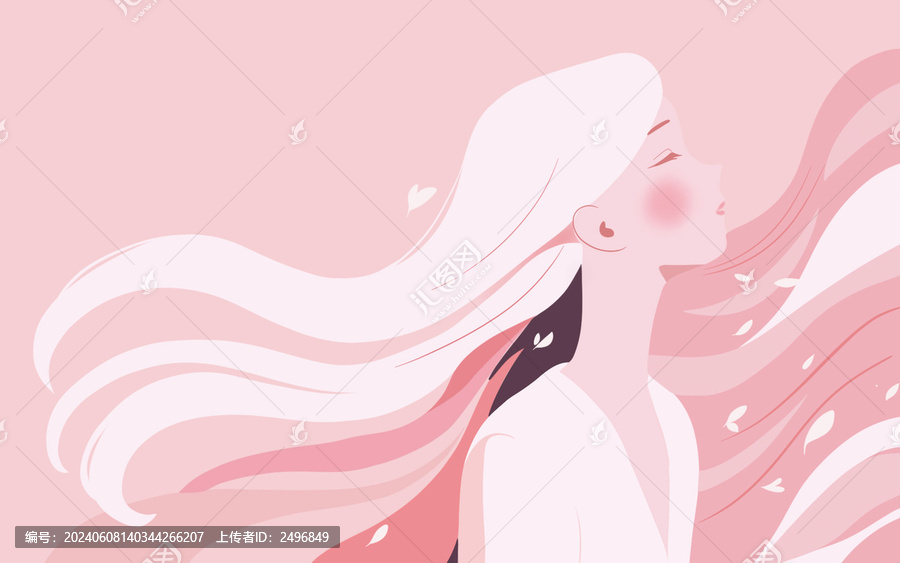 淡粉色長發(fā)溫柔女孩側臉背景