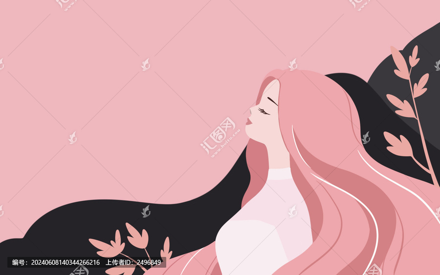 黑粉色長發(fā)女孩側臉背景