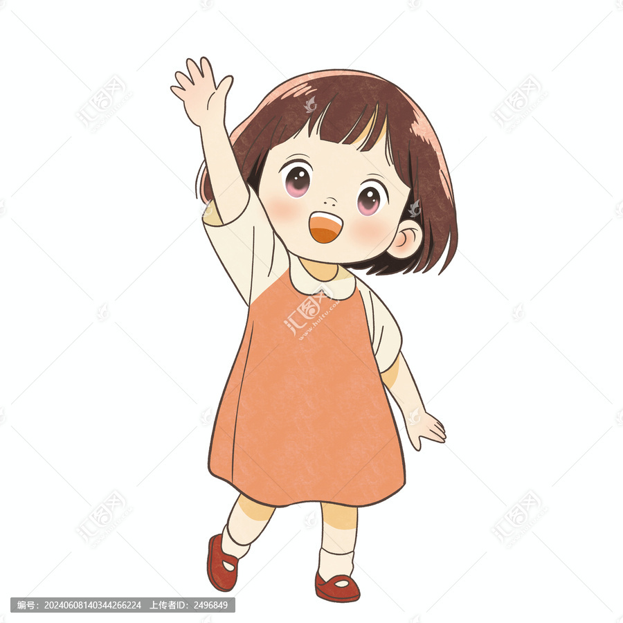 揮手的可愛女孩卡通圖案