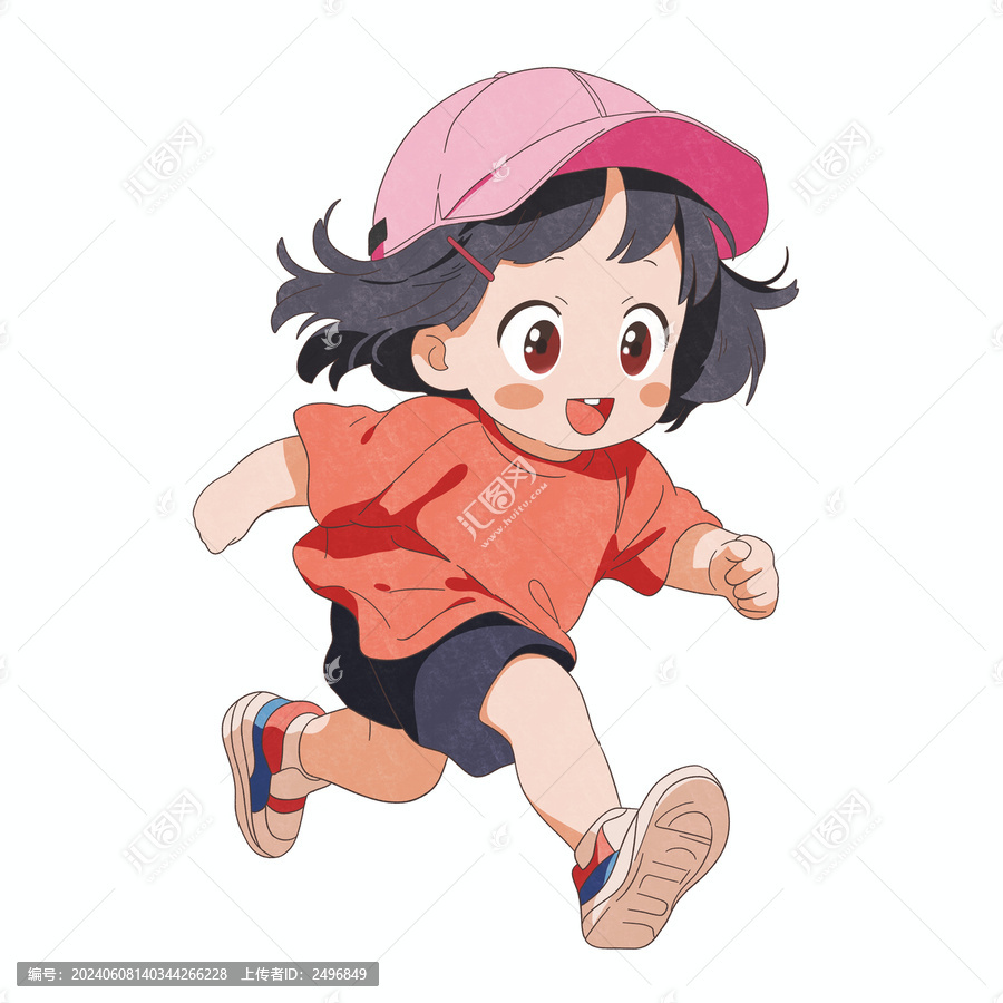 開心奔跑的可愛小女孩圖案