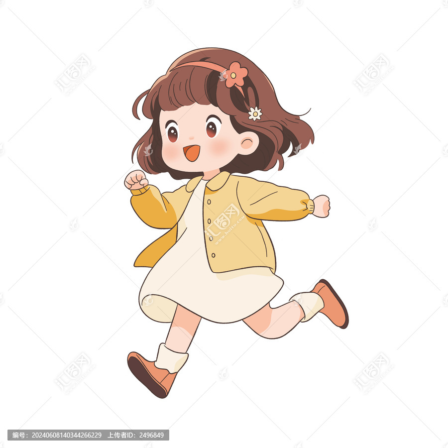 開心奔跑的小女孩卡通圖案