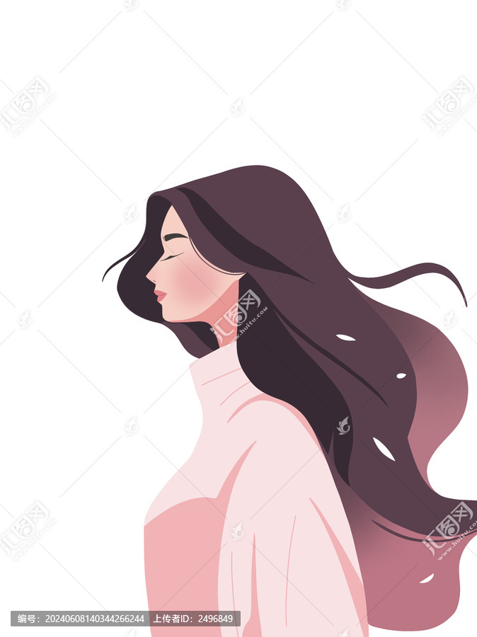 女性半身側(cè)臉粉色極簡風背景