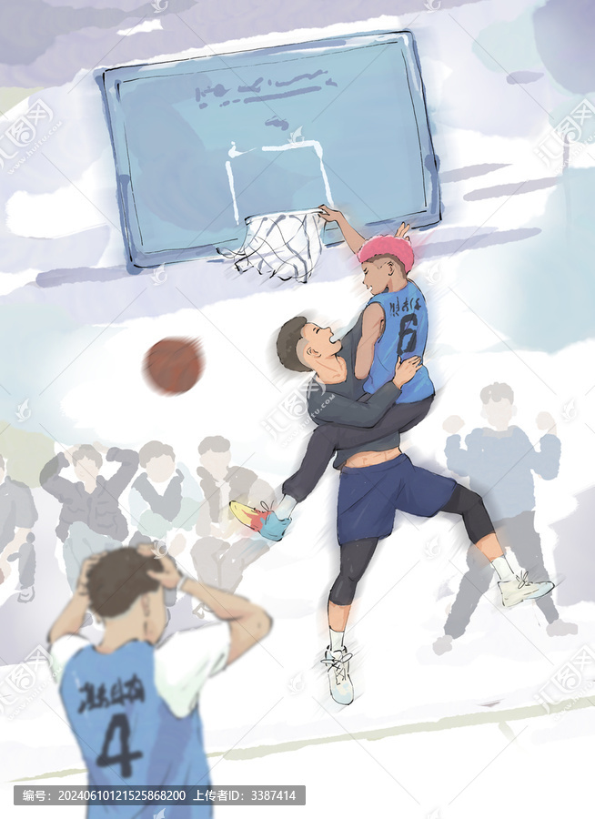 打籃球扣籃手繪插畫