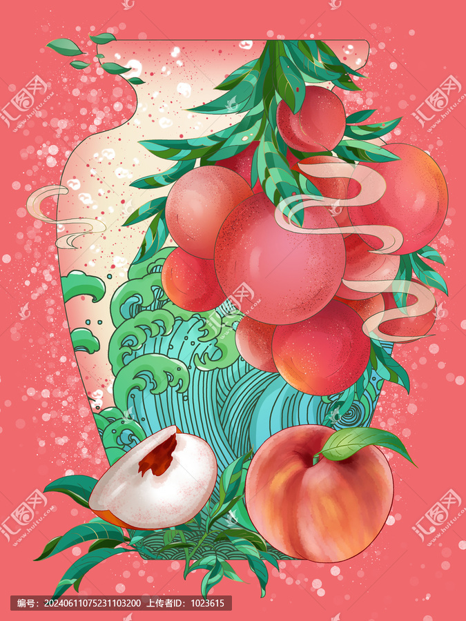 夏至大暑水蜜桃水果主題插畫