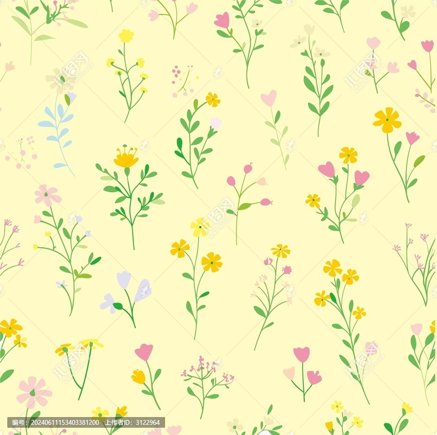 黃色小碎花植物花卉圖案